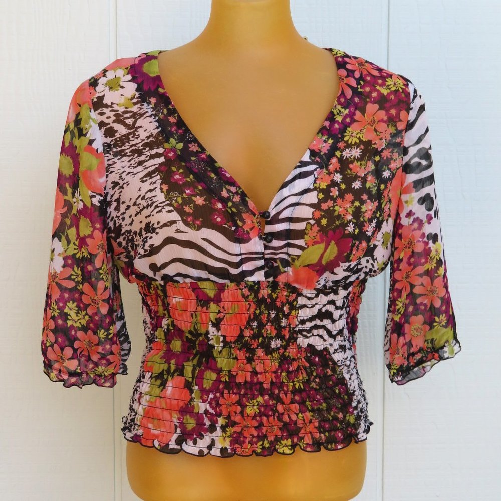 Vintage floral animal print top sheer